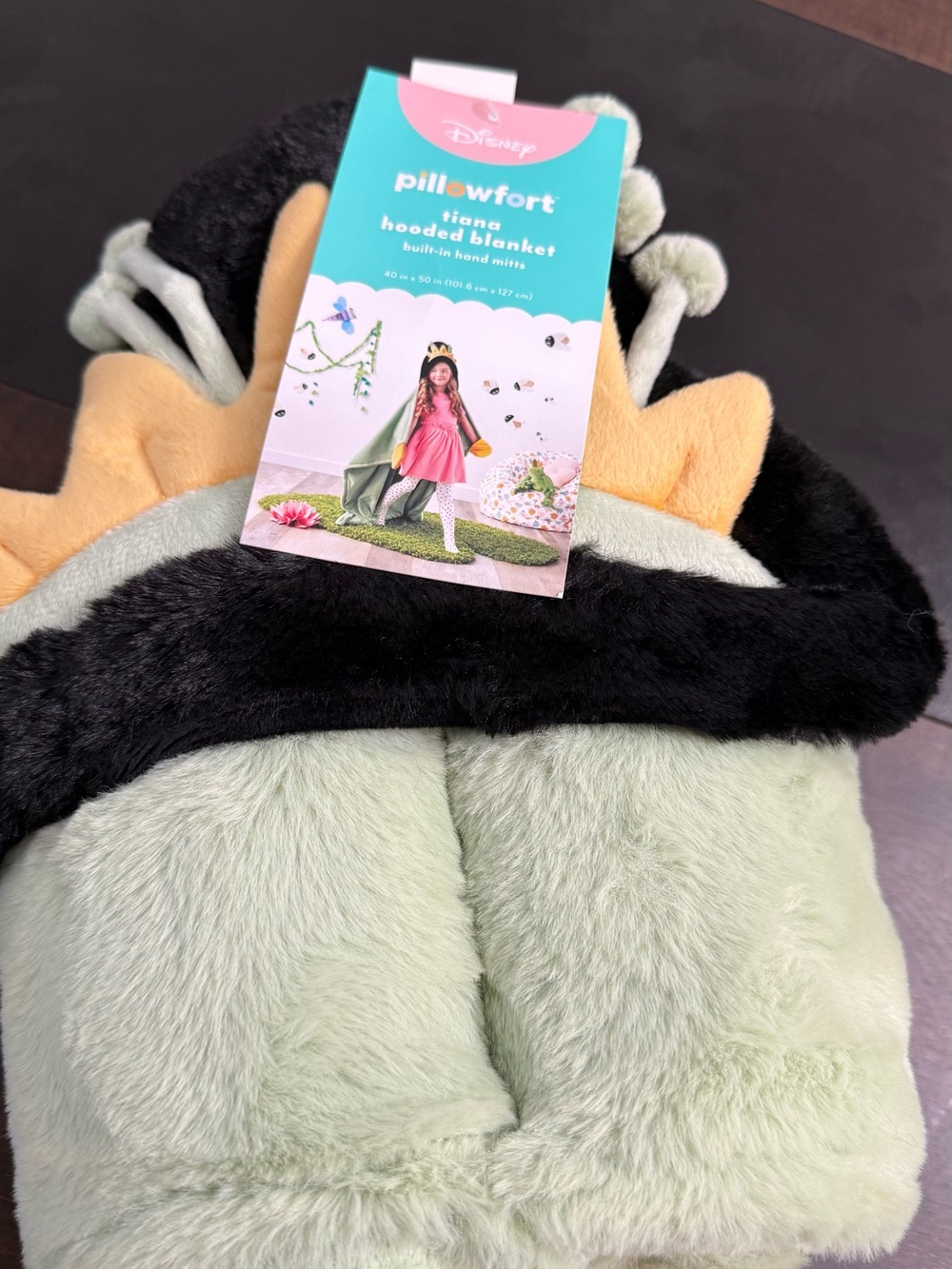Disney Tiana Hooded Blanket in Green, Black & Yellow Crown Accents